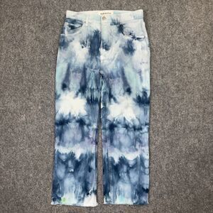 REFORMATION Jeans Womens Sz 28 Blue Tie Dye Button Fly Cropped Cynthia Relax